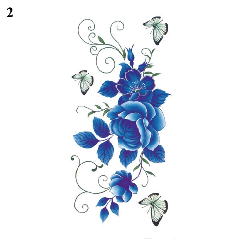 Sexy Black Flower Temporary Tattoos For Women Thigh Men Arm Sleeve Rose Flower Realistic Fake 3D Tatoos Forearm Tattoo Stickers