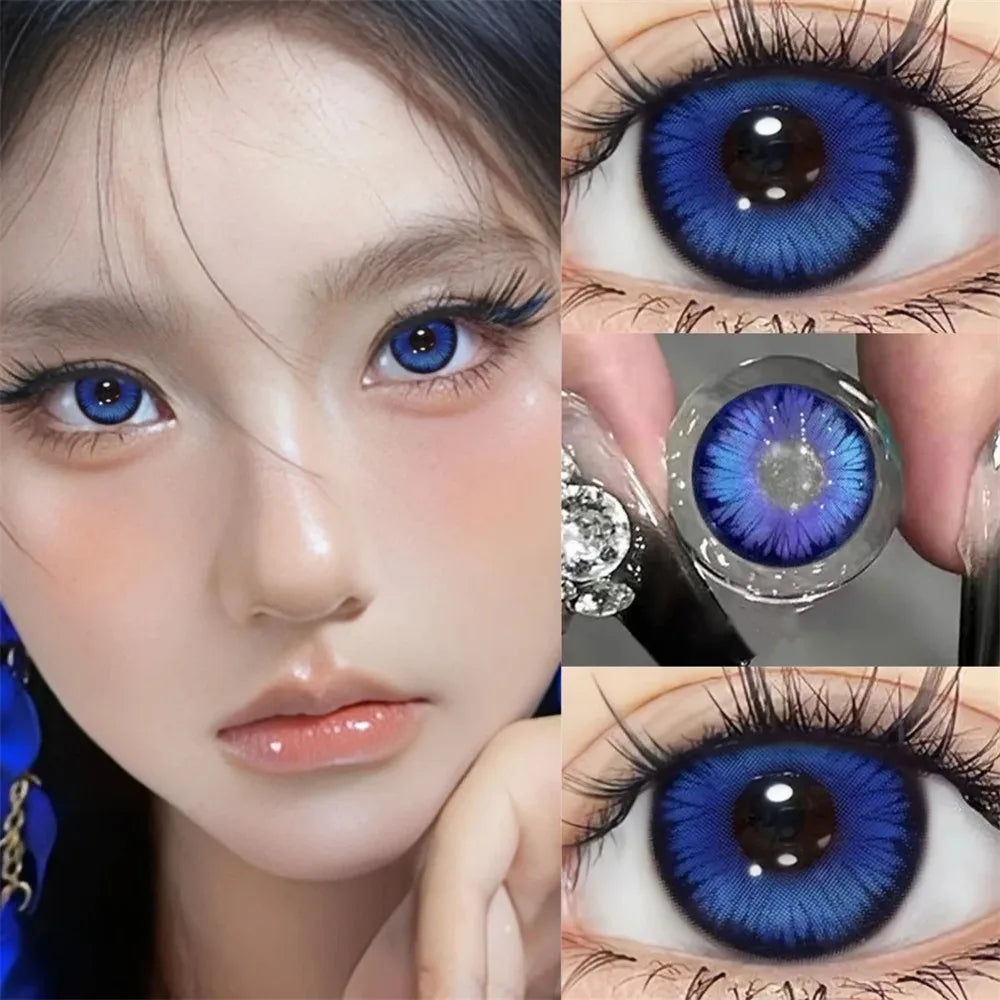 Eyes Contacts Colored Contact Lenses Lens Small Pupil Diopter Power Beauty Myopia Blue 14.5mm 2Pcs 6 Months