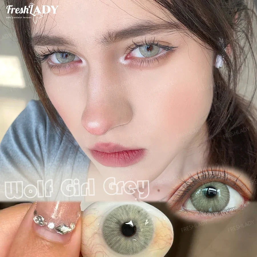 1 Pair Colored Contact Lenses Natural Brown Pupils Eyes Contact lenses Gray Soft Contacts 14.50mm