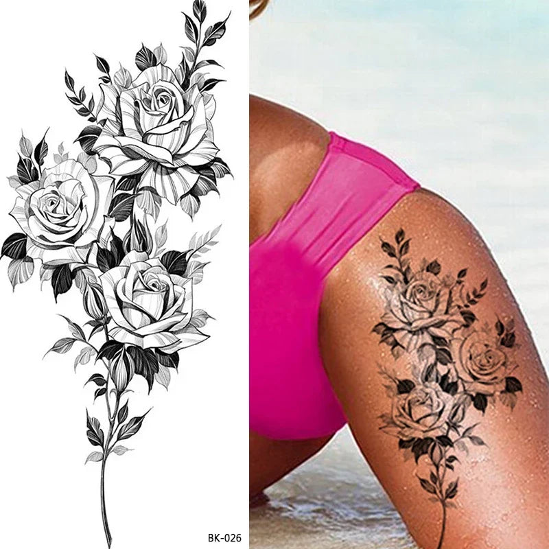 Rose Flower Skin Tattoo Stickers Blossom Flase Tattoos for Body Apart Leg Arms Neck Back Temporary & Removable Flower Tattoos