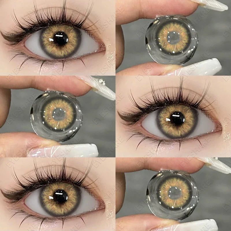 1Pair Natural Colored Contact Lenses with Prescription Myopia Lenses with Degree Gray Pupils Lens Brown Lenses Yearly