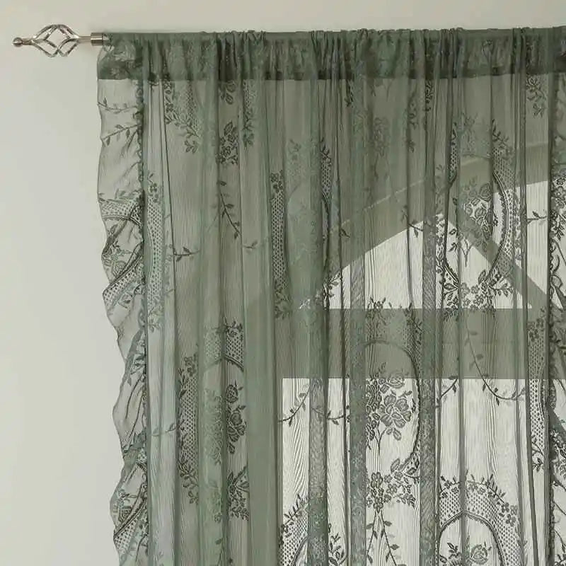 New round Mirror Flower Lace Curtain Semi-Privacy Bedroom Window Treatment Country Style Polyester Fabric Valance Home Decor