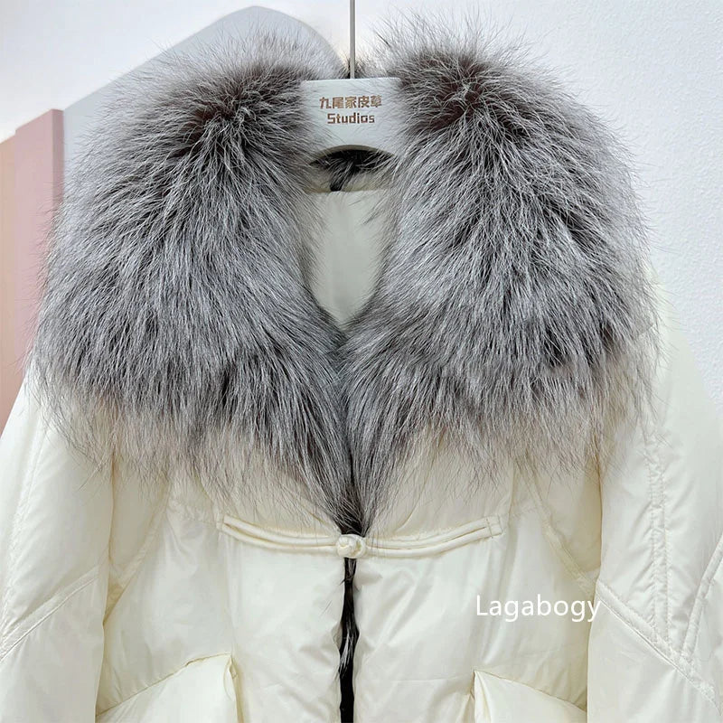 Winter Women Faux Fur Collar Short  Down Coat