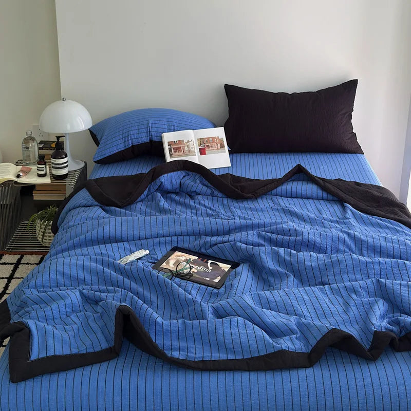 American Printed Cotton Summer Quilt Skin-Friendly Naked Sleeping Comforter for Adults Student Dorm Lightweight Soft Bedspread