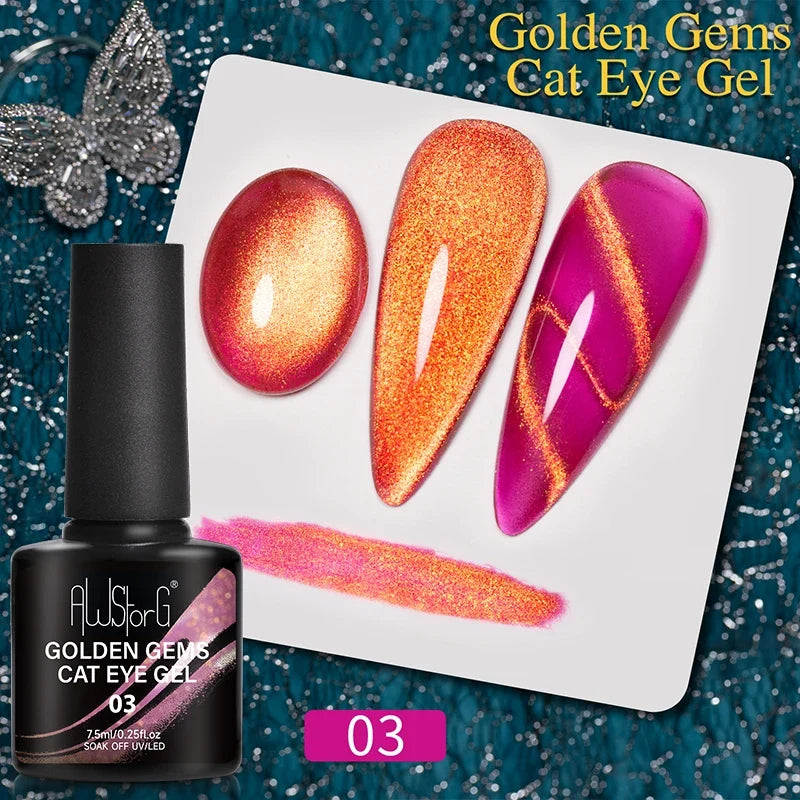 7.5ml Golden Gradient Cat Eye Nail Polish Gel Phototherapeutic Gel Soak Off Nail Magnetic Gel Polish Nail Art DlY
