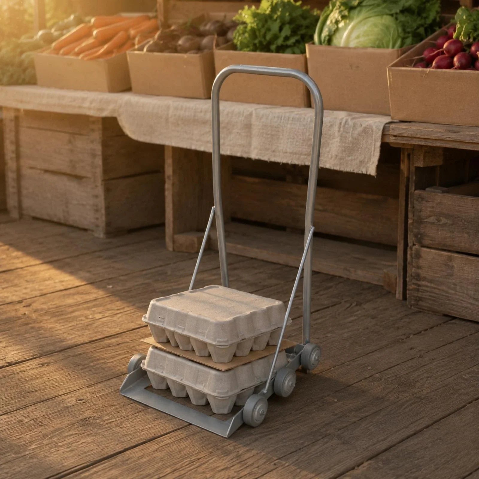 Hand-Push Trolley Cylindrical Handle Metal Trolley Platform Hand Truck Compact Flat Bed Platform Truck Four-Wheel