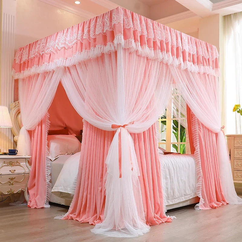Princ Sle Double Layer Floor Length Court Mosquito Net Inteated Tee Door Opening Dust Proof Bed Curtain Bed Canopy