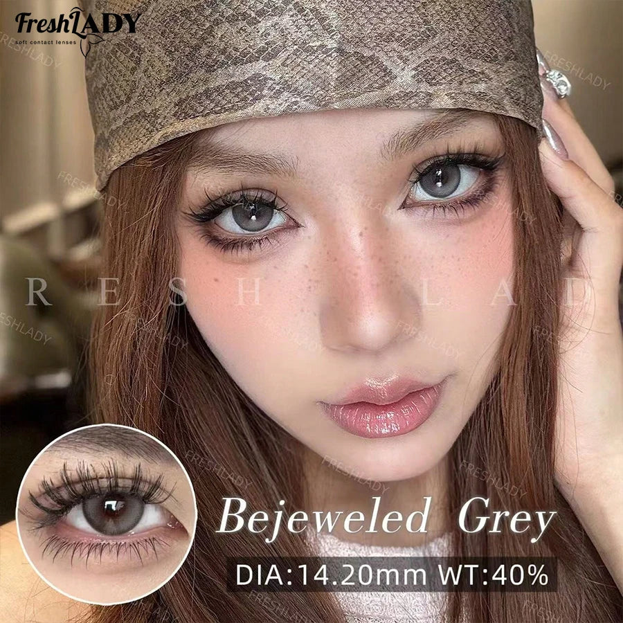 1 Pair Rainy Mood Series Colored Contact Lenses Natural Brown Pupils Eyes Contact lenses Gray Soft Contacts 14.20mm