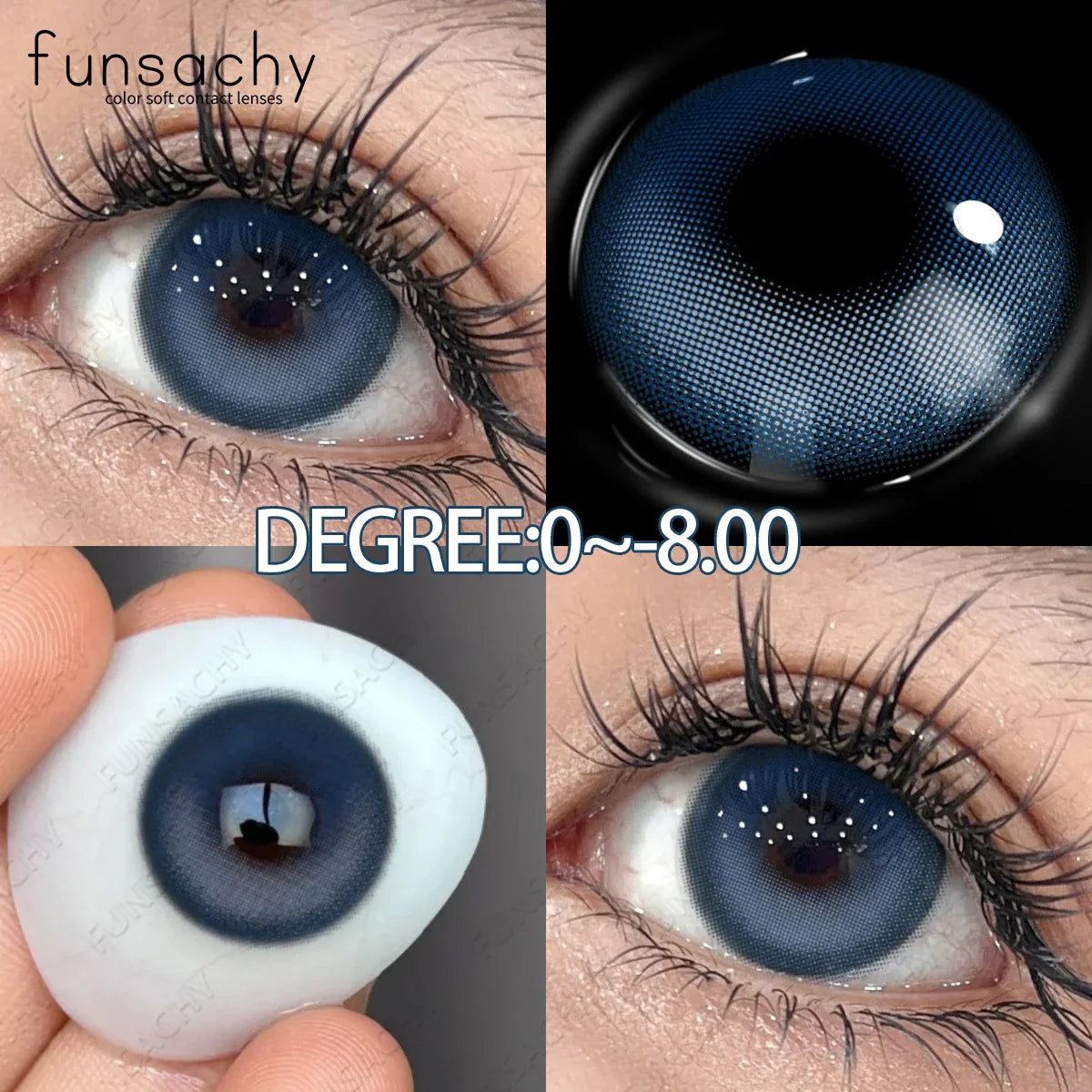 1 Pair New Myopia Blue Contacts Lenses With Diopters Prescription Fashion Colored Contact Lens for Eyes 0~-8.00 Degree