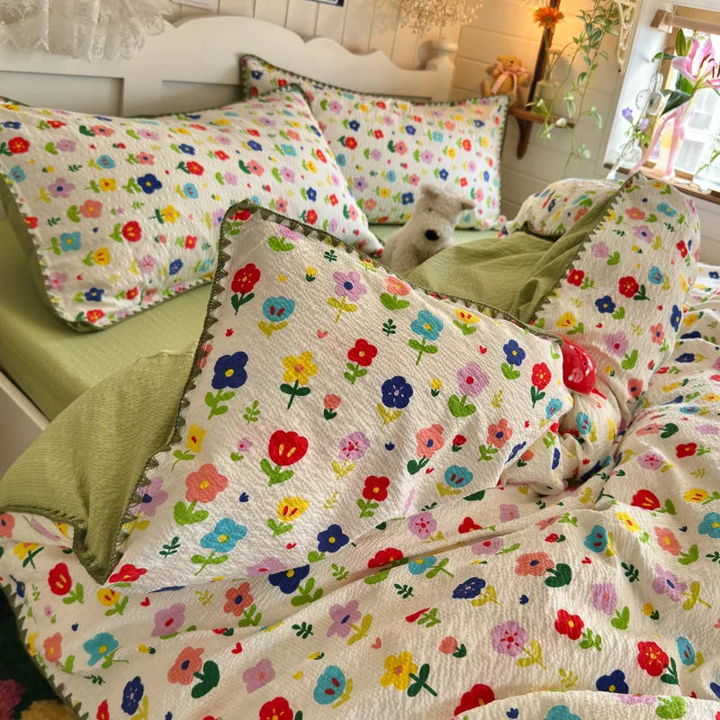 Class-A Pure Cotton Shell Edge Bedding Sets Ins Printing Bedclothes for Four Seasons Soft Skin-Friendly Home Textile for Adults
