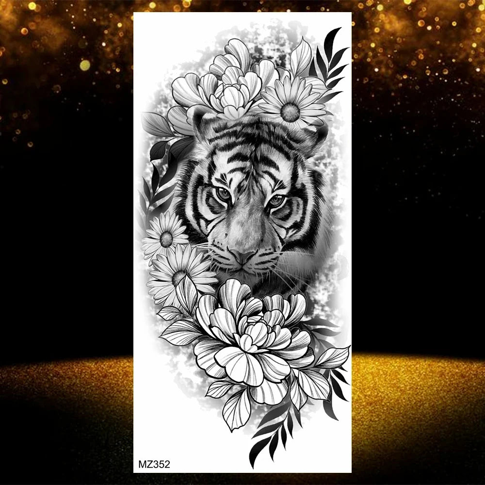 Realistic Black Rose Flower Temporary Tattoos Fake Waterproof Tatoo Body Art Arm Leg Floral Peony Bloosom Tattoo Stickers Makeup