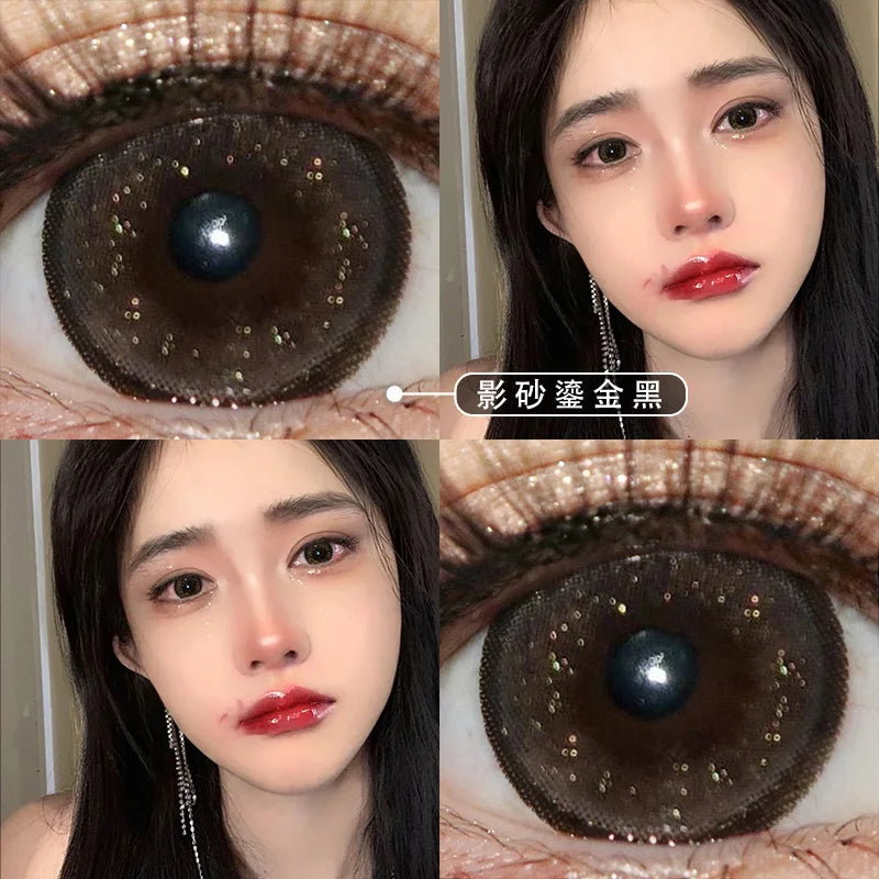 Two Pairs of Large Diameter Black Eye Color Contact Lenses Prescription Myopic Band Diopter Lenses Eye Use Cosmetics Naturally