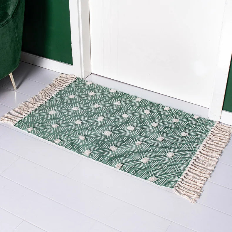 Cotton Linen Retro Rug Tapestry Home Decor Geometric Floor Mats for Bedroom Living Room Hand Woven Bohemian Tufted Tassel Carpet