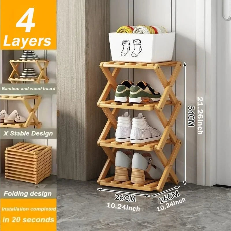 New Portable Small Foldable Shoe Rack Without Installation,Bamboo Shoe Rack for Storage.Ideal for Hallway,Bedroom,Living Room
