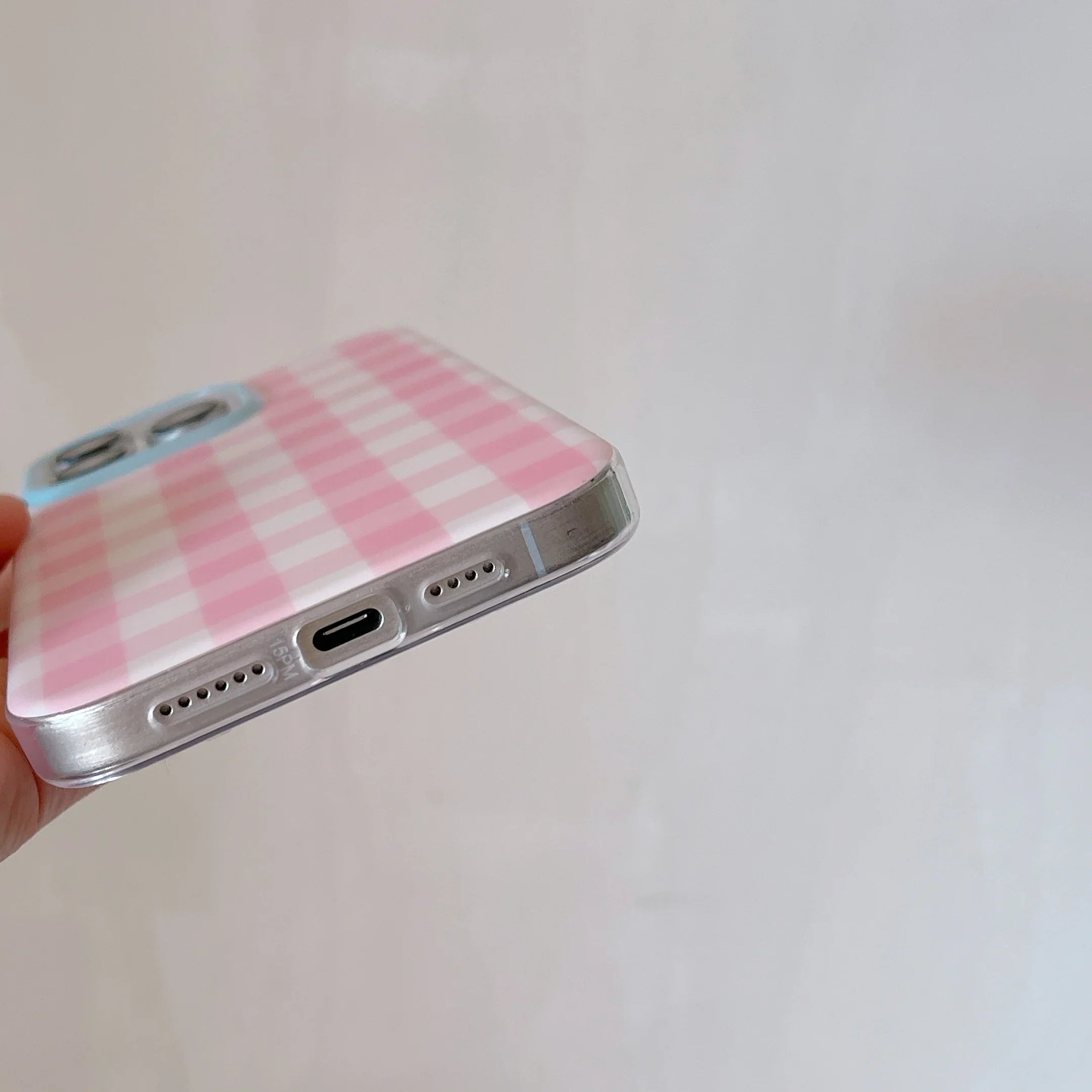 Korean INS Pink Checker Matte Double Layers Ring Strap Phone Case for iPhone 16 15 14 13 Pro Max Back Cover for 12 Pro Funda