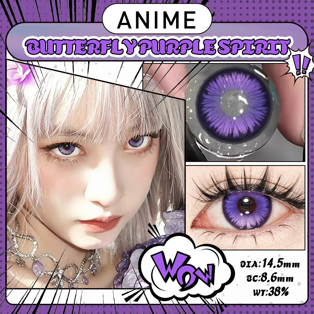Eyes Contacts Colored Contact Lenses Lens Small Pupil Diopter Power Beauty Myopia Blue 14.5mm 2Pcs 6 Months