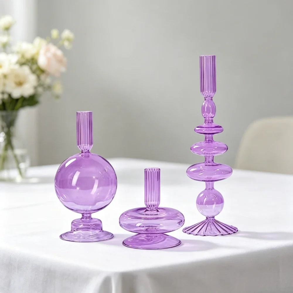 Modern Bubble Shaped Glass Candlestick Holder Set Taper Candle Stand Elegant Desktop Decoration for Party Living Room Banquet
