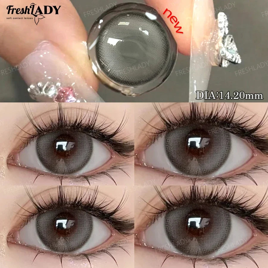 1 Pair Rainy Mood Series Colored Contact Lenses Natural Brown Pupils Eyes Contact lenses Gray Soft Contacts 14.20mm
