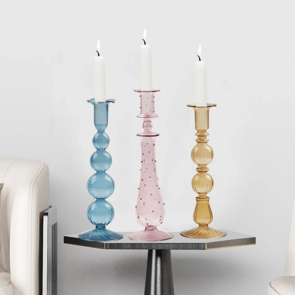 Creative Different Design Colorful Glass Candle Holder Family Gathering Candlelight Dinner Wedding Decoration Home Decoration