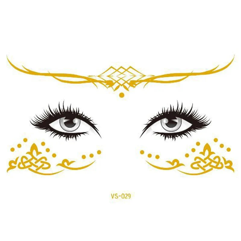 Glitter Stickers Face Tattoo Flash Gold Temporary Metalic Tattoos Waterproof Makeup Decals for Girls Party Music Festival