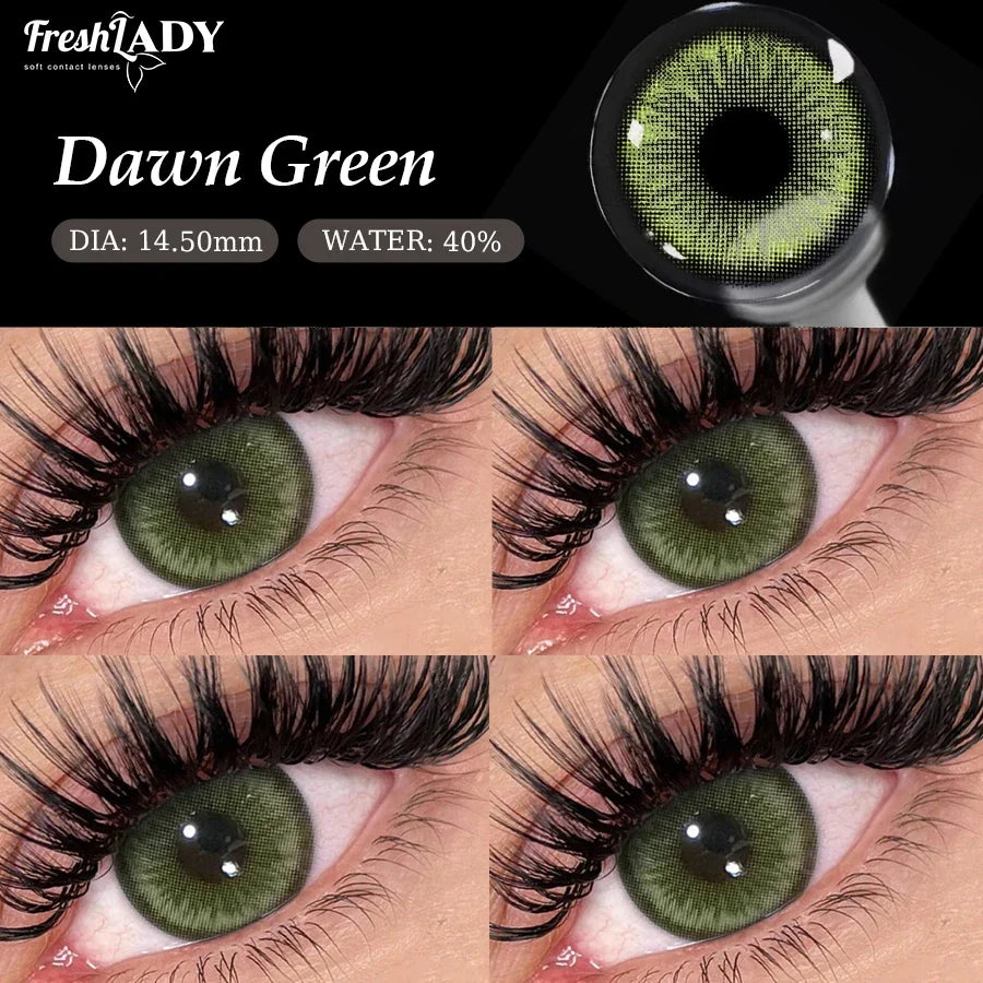 1 Pair Dawn Series Colored Contact Lenses Natural Green Pupils Eyes Contact lenses Big Eyes Soft Contacts 14.50mm