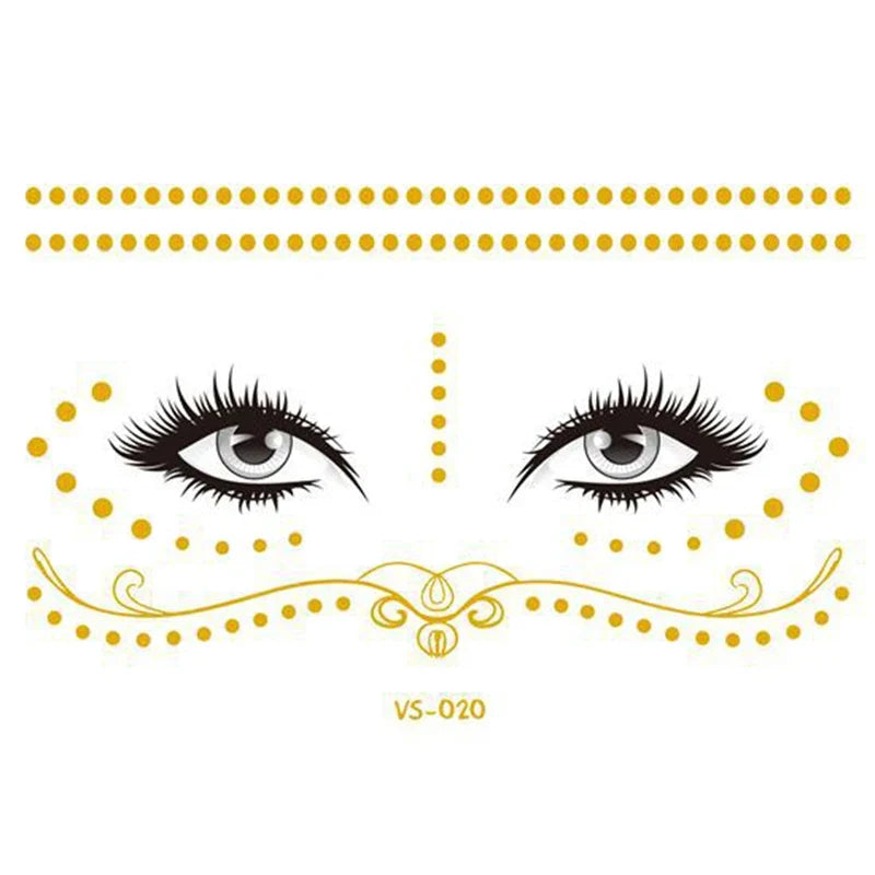 Glitter Stickers Face Tattoo Flash Gold Temporary Metalic Tattoos Waterproof Makeup Decals for Girls Party Music Festival