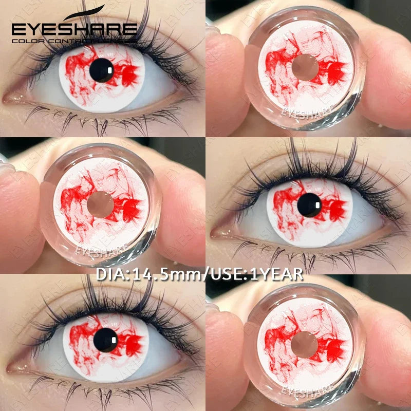 2pcs Cosplay Colored Contact Lenses Anime Cateye White Eye Lenses Halloween Red Makeup Lens Green Color Eyes Contact