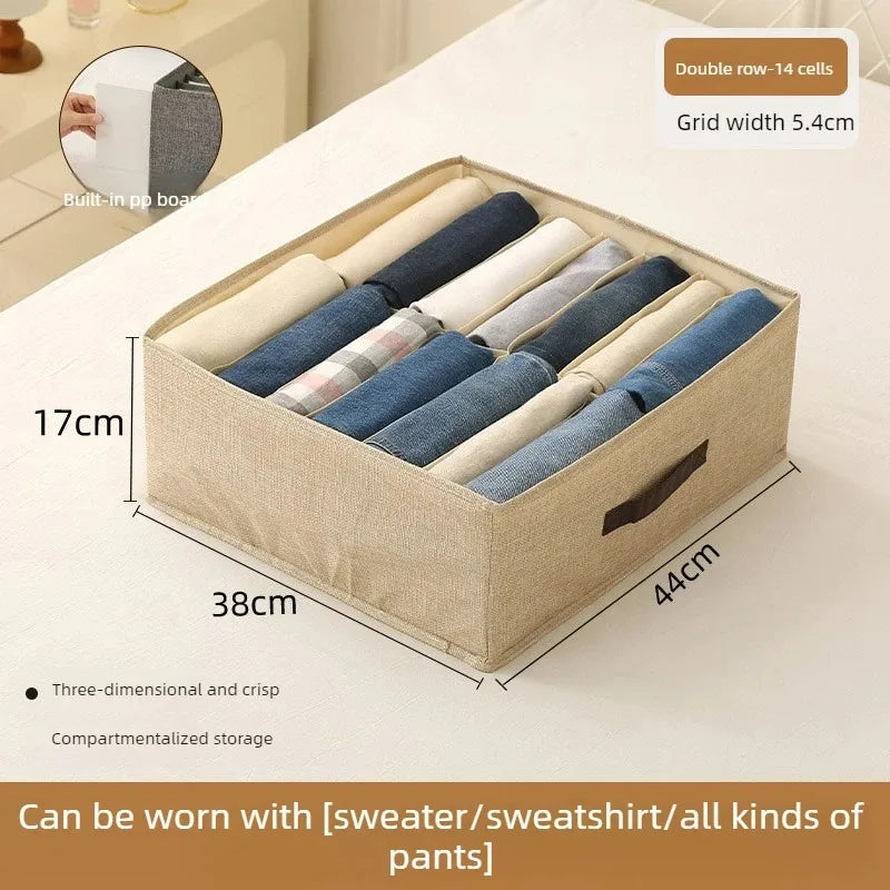 Household Clothes Storage Box Double Row Grid Fabric Storage Box Foldable Drawer Style Wardrobe Portable Storage Layered Storage