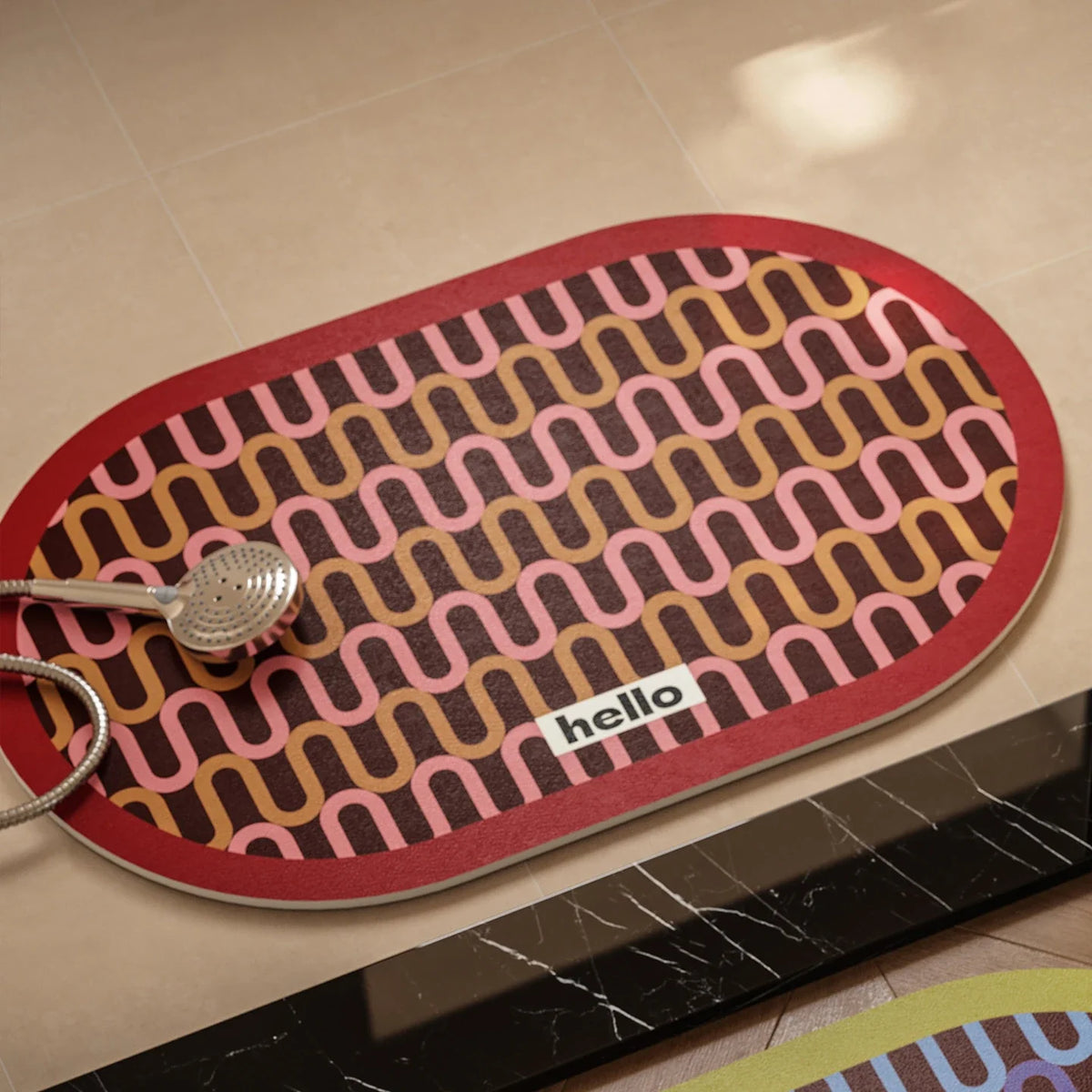 Nordic Retro Oval Shower Mat Super Absorbent Non-Slip Floor Rug Creamy Style Mid-Century Decorative Doormat for Bathroom