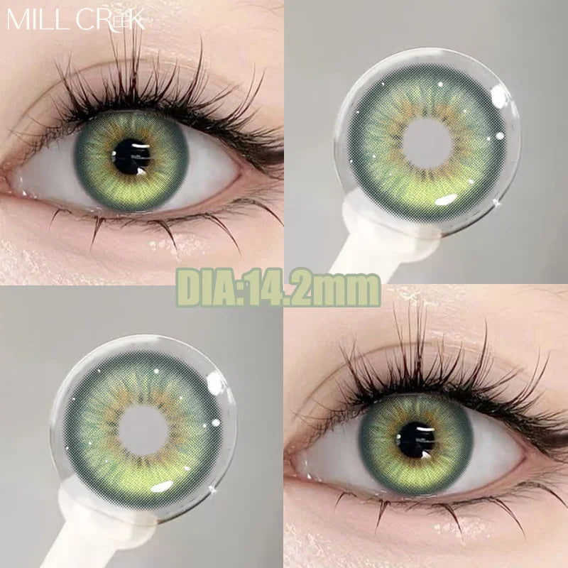1 Pair Color Contact Lenses With Diopter Fashion Natural Green Circle Lens Beauty Pupils 0~-8.00 Yearly Fast Shipping
