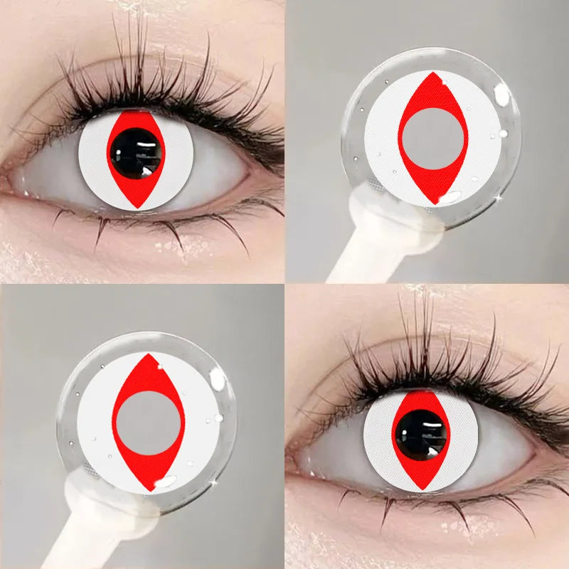 1 Pair White Halloween Cosplay Cat's Eyes Colorld Contact Lenses Anime Grey Contact Lenses Yellow Bloodthirsty Pupils