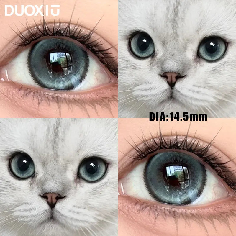 1Pair Color Contact Lenses New Product Lan Cat Sclera Blue Green Lenses Degree Prescription -0.00 to -8.00 Beauty Pupils