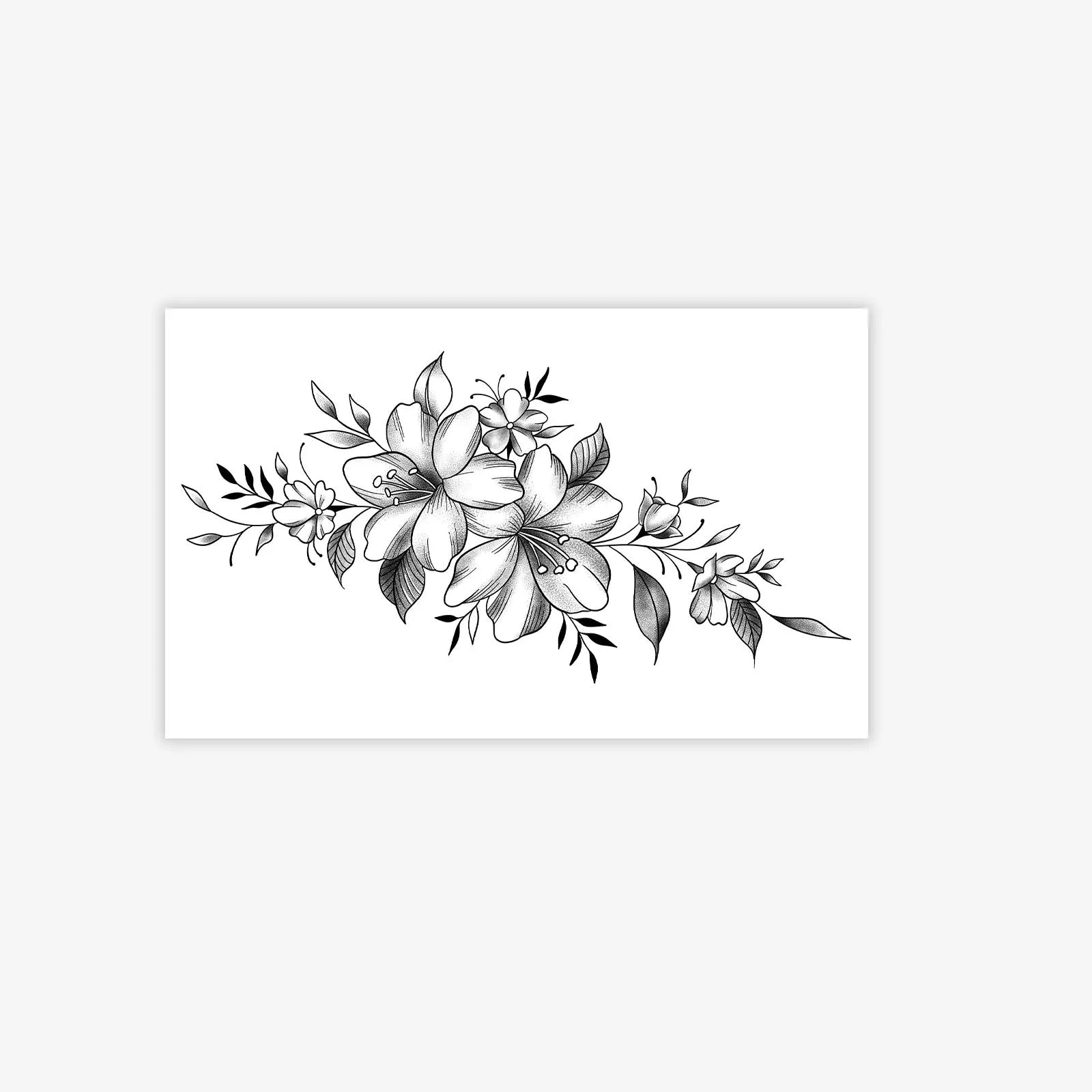 Natural Vine Floral Tattoo Sticker Black Gray Realistic Gradient Waterproof Long Lasting Temporary Tattoo for Women Shoulder