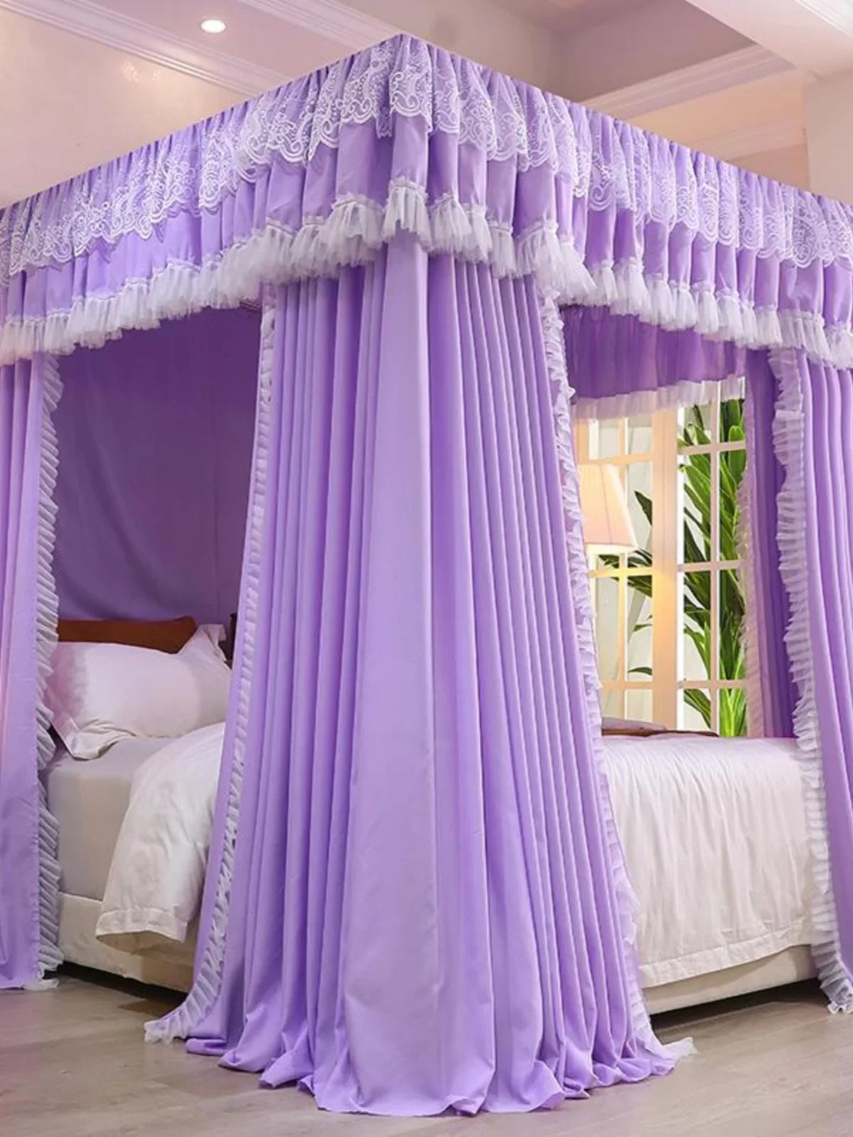 Princ Sle Double Layer Floor Length Court Mosquito Net Inteated Tee Door Opening Dust Proof Bed Curtain Bed Canopy