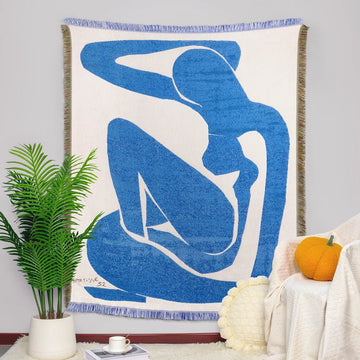 INS Abstract Art Tassel Throw Blankets Blue Sofa Cover Portrait Tapestry Nordic Blanket for Beds Home Outdoor Camping Picnic Mat