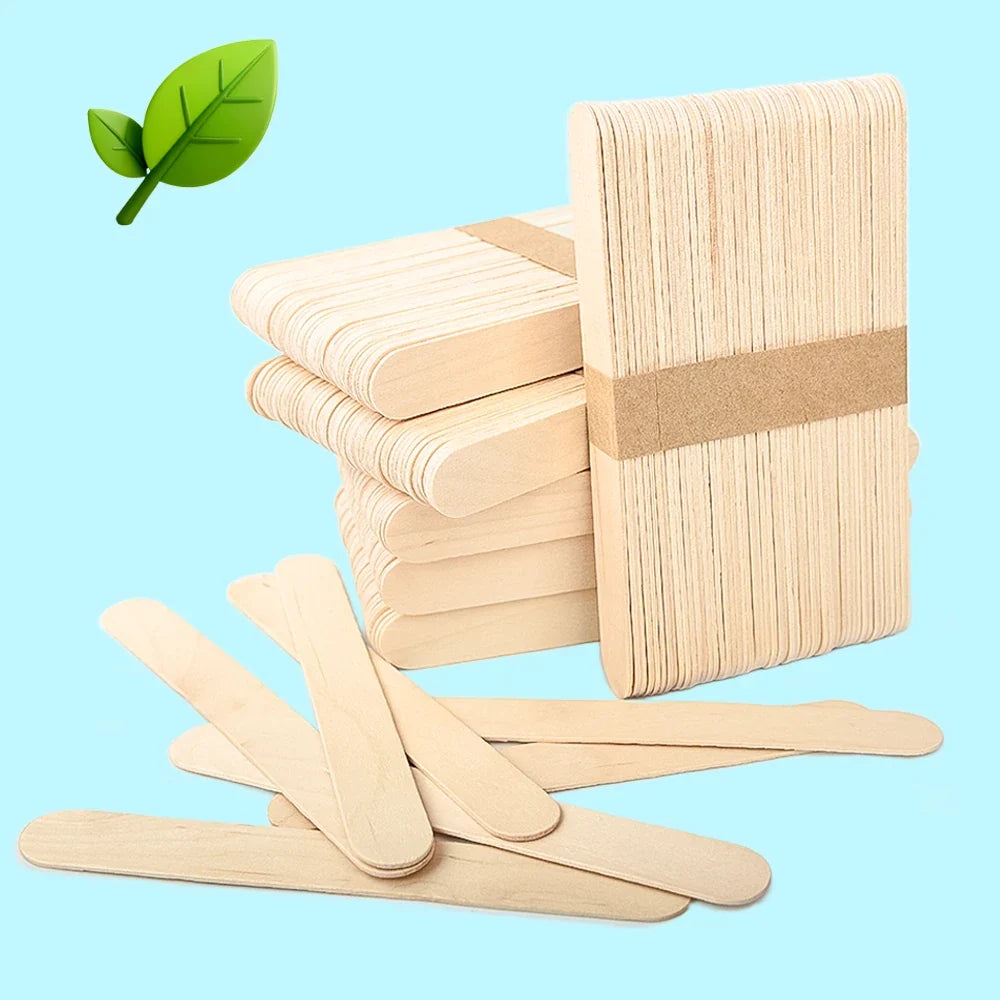 50/100/200pcs Wooden Ice Cream Sticks, Wax Stirring Sticks, DIY Craft Supplies, Wooden Sticks for Classroom Art, Mixing Sticks