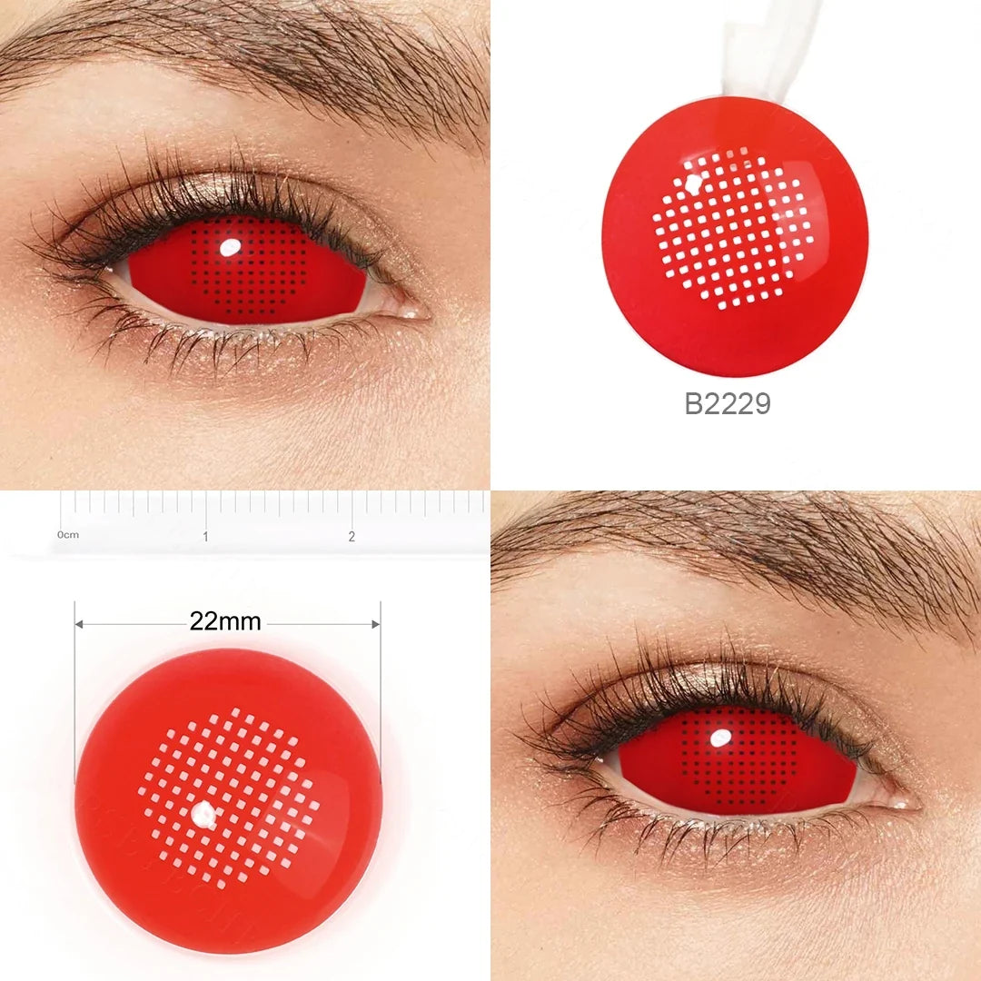 22mm Sclera Lens 2 Pieces Halloween Contact Lenses Cosplay Lens White Lenses Red Mesh Full Eye Crazy Lenses Accessories