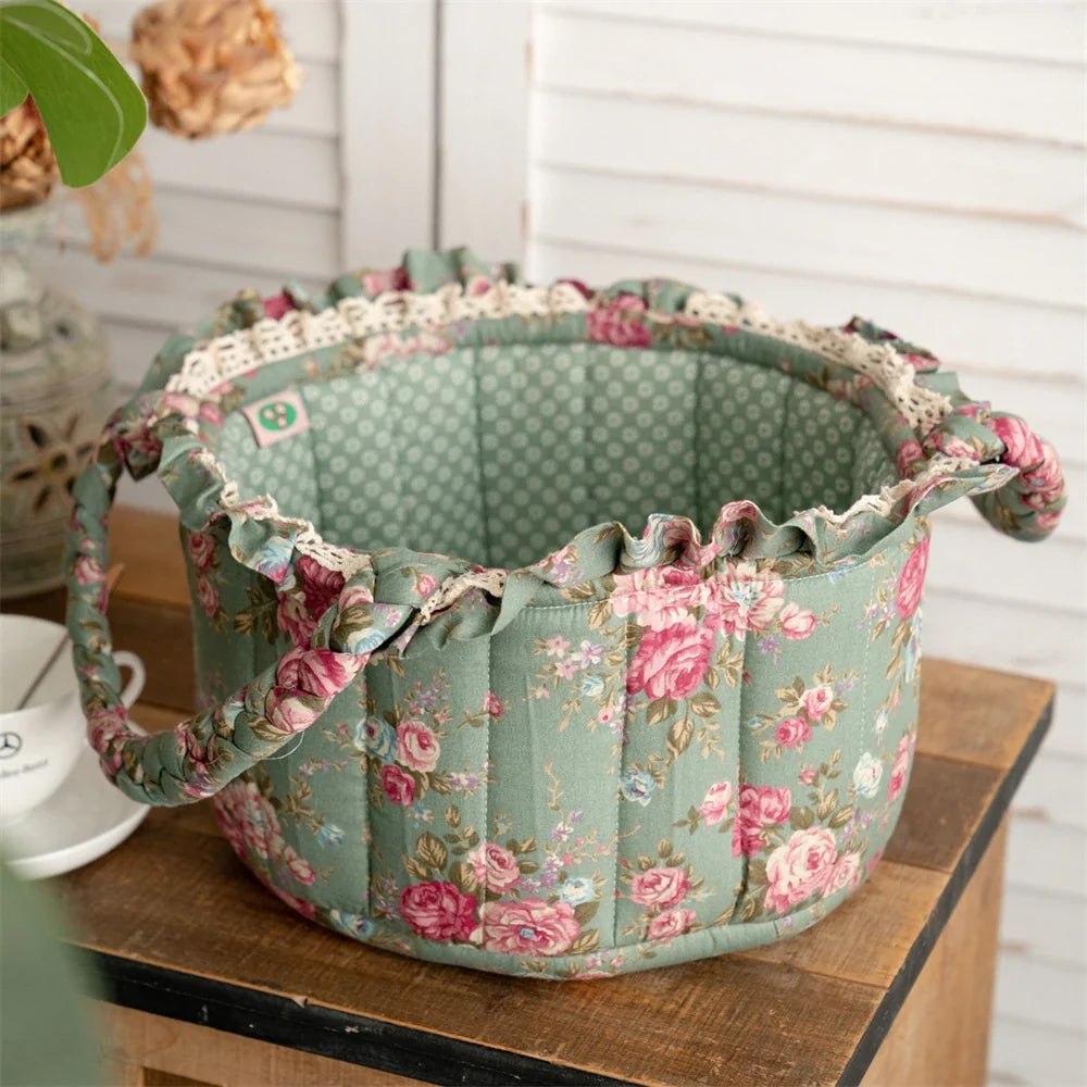 Pastoral Fabric Storage Basket Sundries Toys Cosmetics Storage Basket Home Decoration Cute Floral Underwear Storage Basket