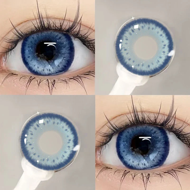 1Pair Color Contact Lenses New Product Lan Cat Sclera Blue Green Lenses Degree Prescription -0.00 to -8.00 Beauty Pupils