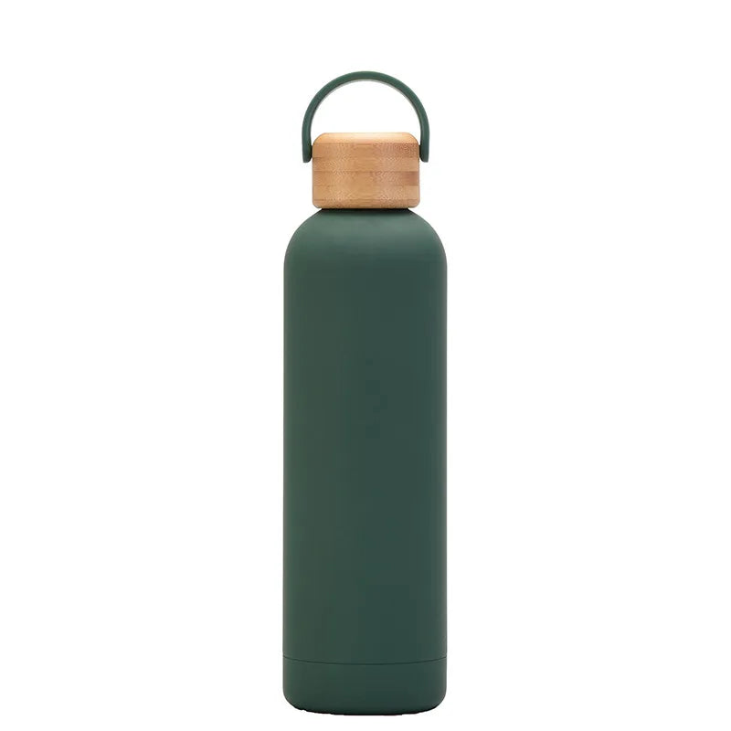 Sports Thermos Cup With Bamboo Lid And Handle,Stainless Steel Vacuum Flasks,Camping Gym Drinkware,Small Mouth Water Bottle,750ml