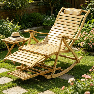 Folding Bamboo Roacking Chair Bamboo for Living Room, Bedroom, Backyard,Indoor Outdoor Furniture Adjustable Sun Lounger Chairs
