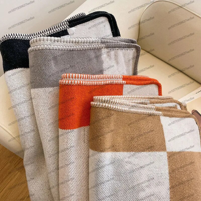 Winter Warm Blankets for Beds Sofa Plaid H Blanket Brand Designer Blanket Fleece Knitted Nap Throw Blanket Soft Wool Scarf Shawl