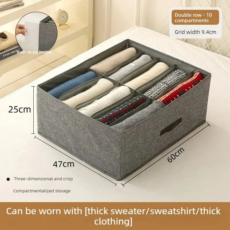 Household Clothes Storage Box Double Row Grid Fabric Storage Box Foldable Drawer Style Wardrobe Portable Storage Layered Storage