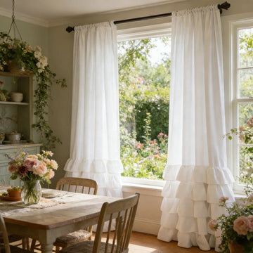 2pcs Romantic Pastoral Multi-Layer Ruffled Half-Blackout Outdoor Curtains,with Top Rod Pocket,Suitable ForDoor Curtains,Bedrooms
