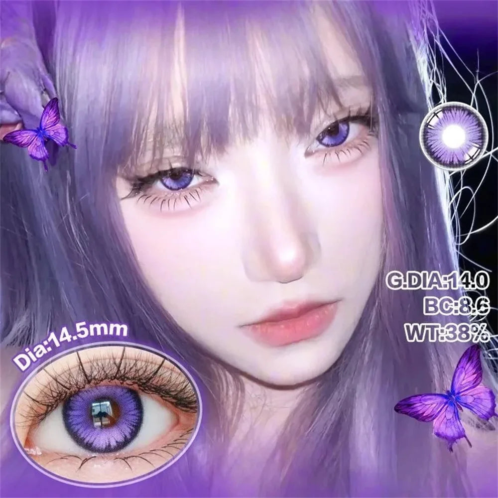 Eyes Contacts Colored Contact Lenses Lens Small Pupil Diopter Power Beauty Myopia Blue 14.5mm 2Pcs 6 Months