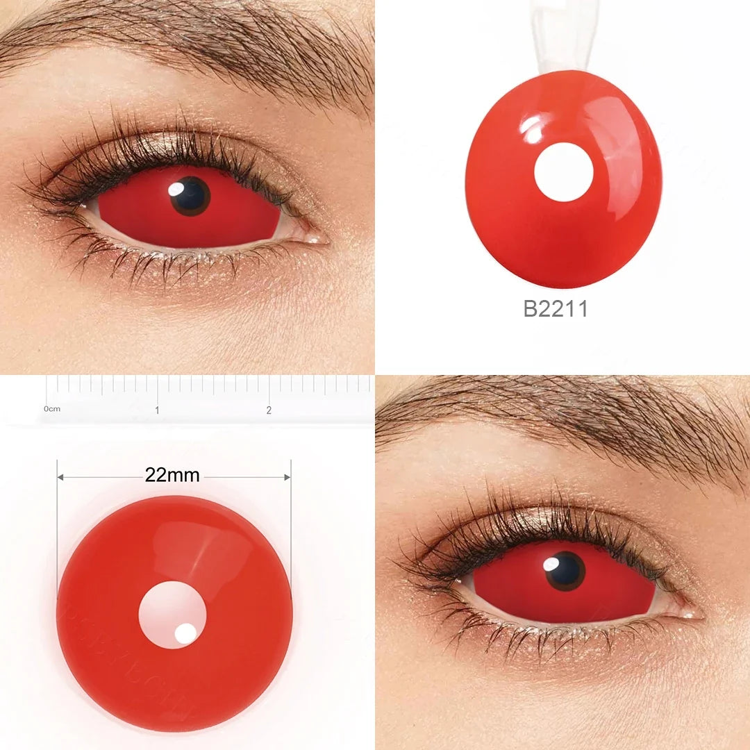 22mm Sclera Lens 2 Pieces Halloween Contact Lenses Cosplay Lens White Lenses Red Mesh Full Eye Crazy Lenses Accessories