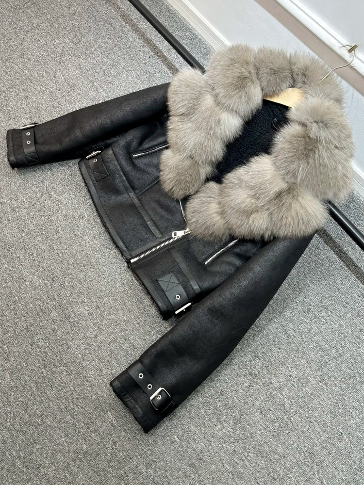 Fashion Women Faux Leather Jacket Winter Coat