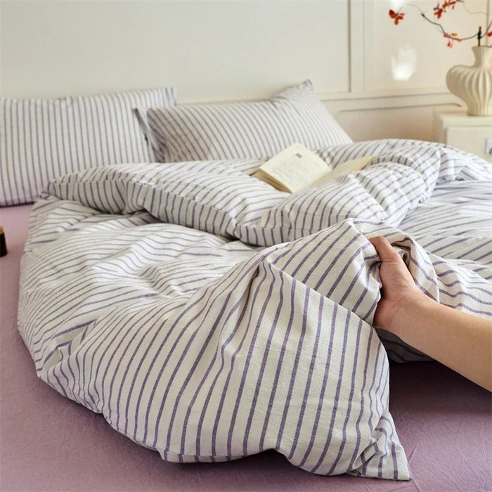Minimalist Striped 100% Cotton Washed Cotton Bedding Set