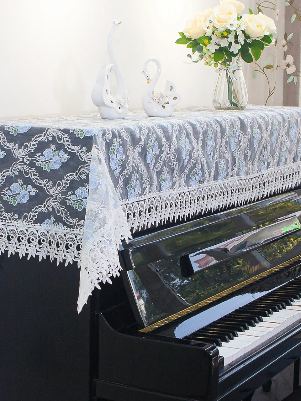 Japanese Sle Semi-Cover Piano Dust Cover Cloth Bench Cover Lightweight Luxury Lace Piano Lid Curtain Home Fabric Protection
