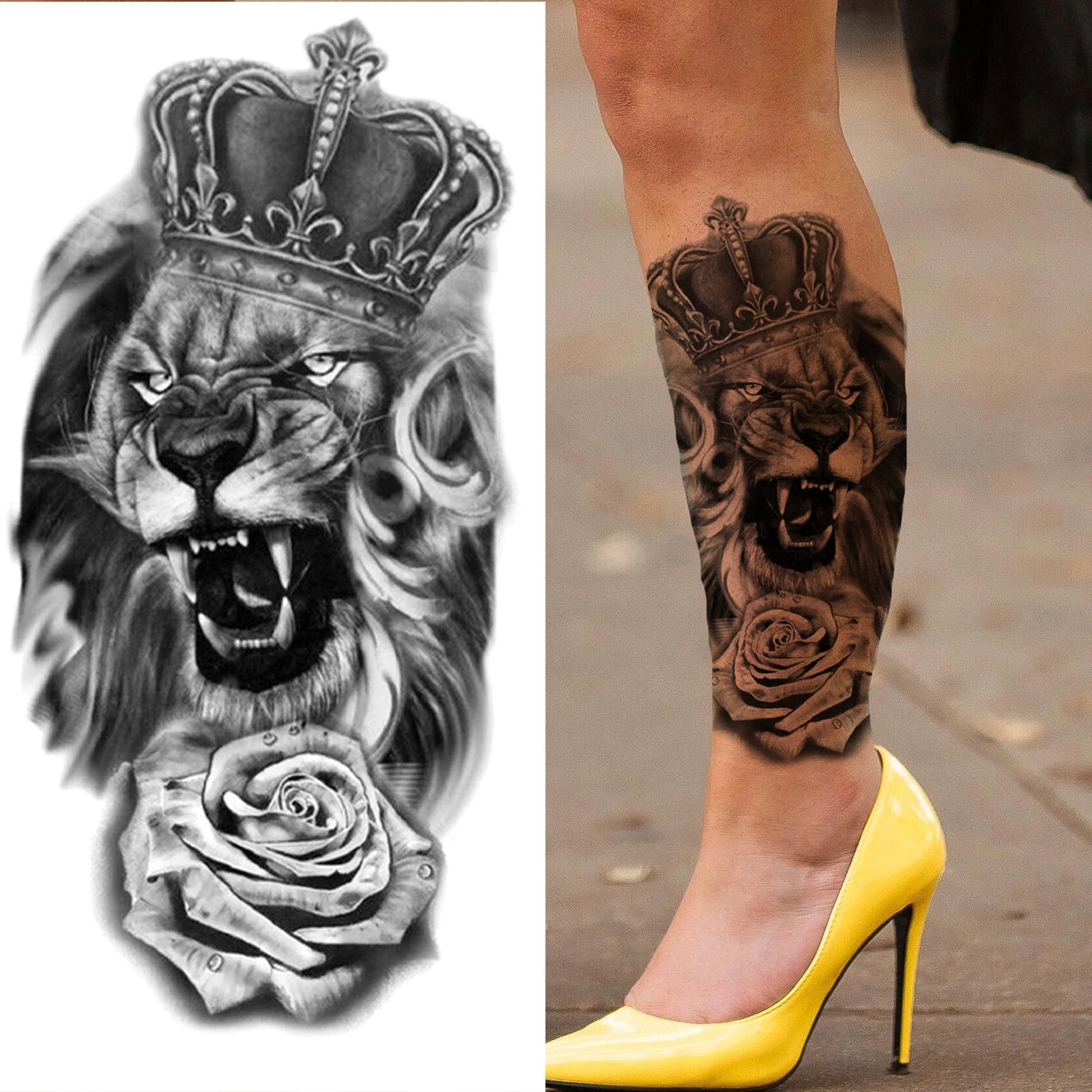 Waterproof Temporary Tattoo Sticker Lion Family Flash Tatto Tiger Wolf Moon Crown Flower Body Art Arm Fake Tatoo Men Women